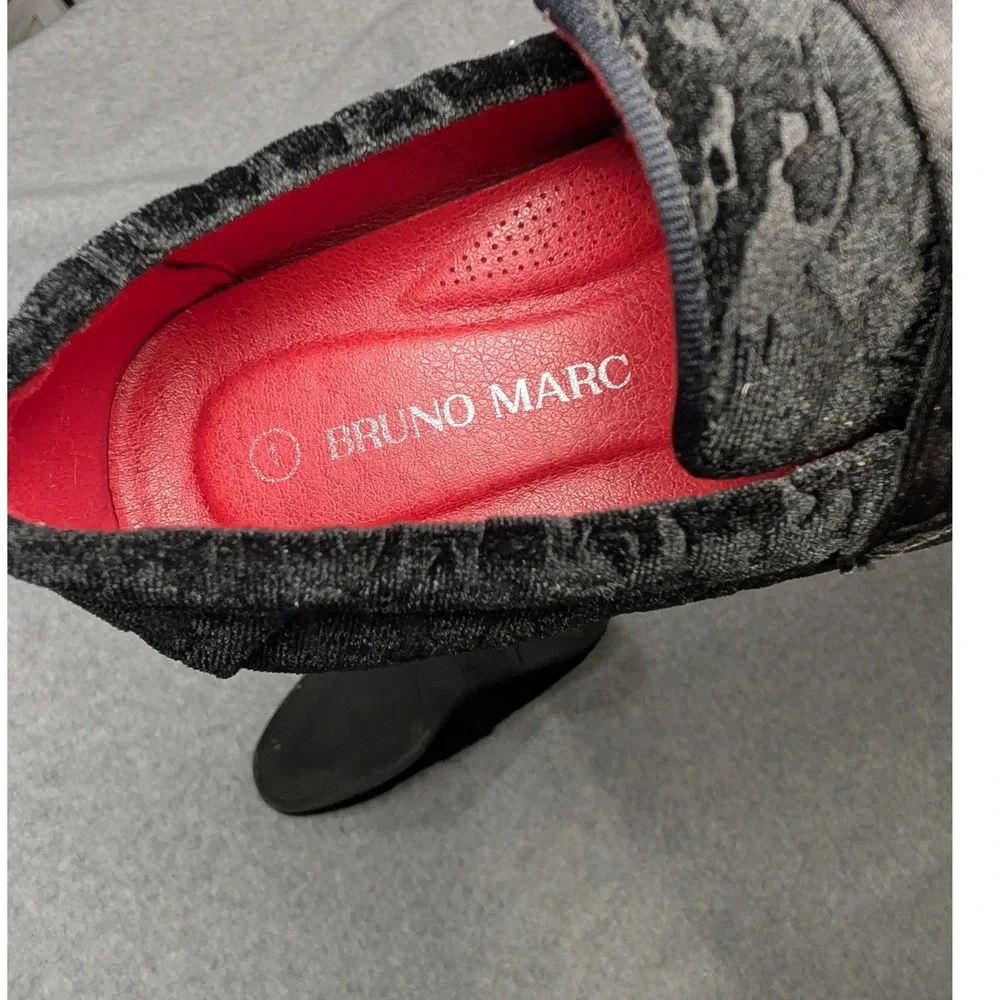 Bruno Marc Boys Black Velvet Damask Loafers Formal Dress Shoes Size 1 Slip On
